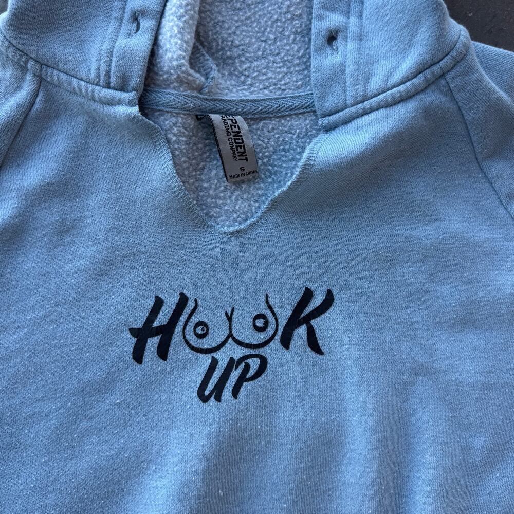 Vintage Y2k Hook Ups Blue Boobies Funny Hoodie Sweatshirt Longsleeve Small - Picture 3 of 5